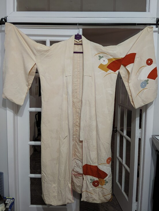 Jackets & Blazers - Authentic Japanese Cream Kimono with Orange & Gold Floral Accents 👘